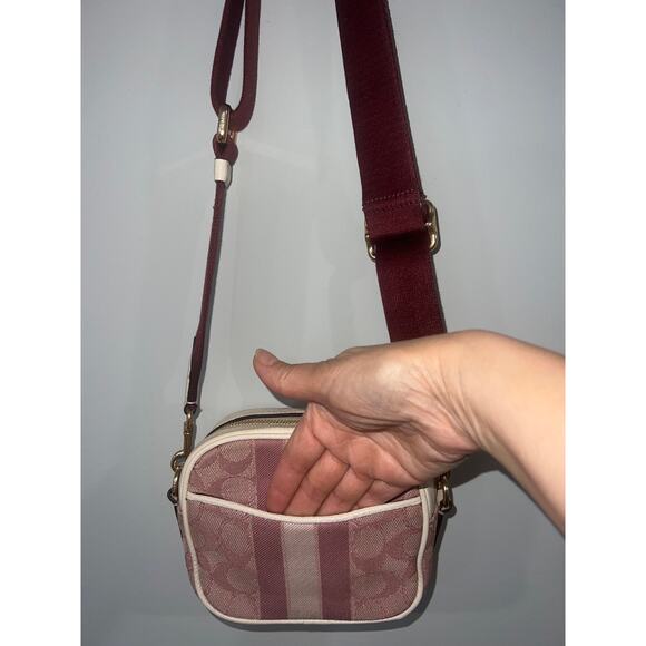 Coach Mini Dempsey Camera Bag – Signature Jacquard, Pink Stripe, Crossbody Purse - Picture 11 of 15